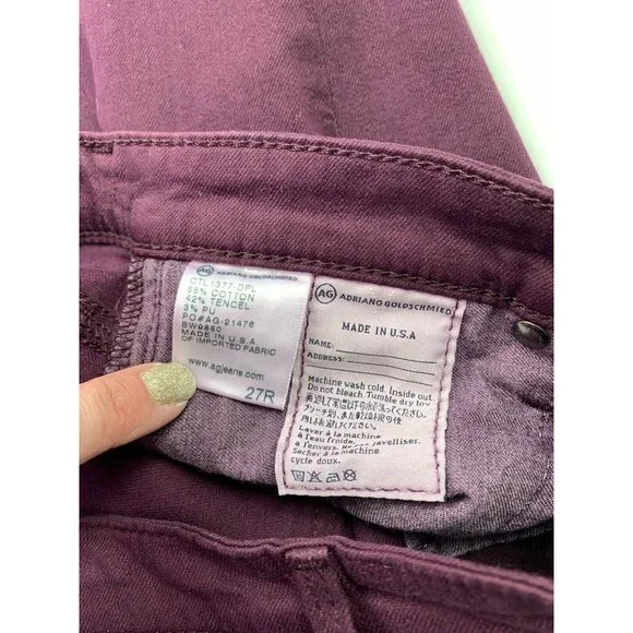 AG Adriano Goldschmied Women’s 27R The Stevie Ankle Slim Straight Jeans Burgundy - Picture 6 of 8